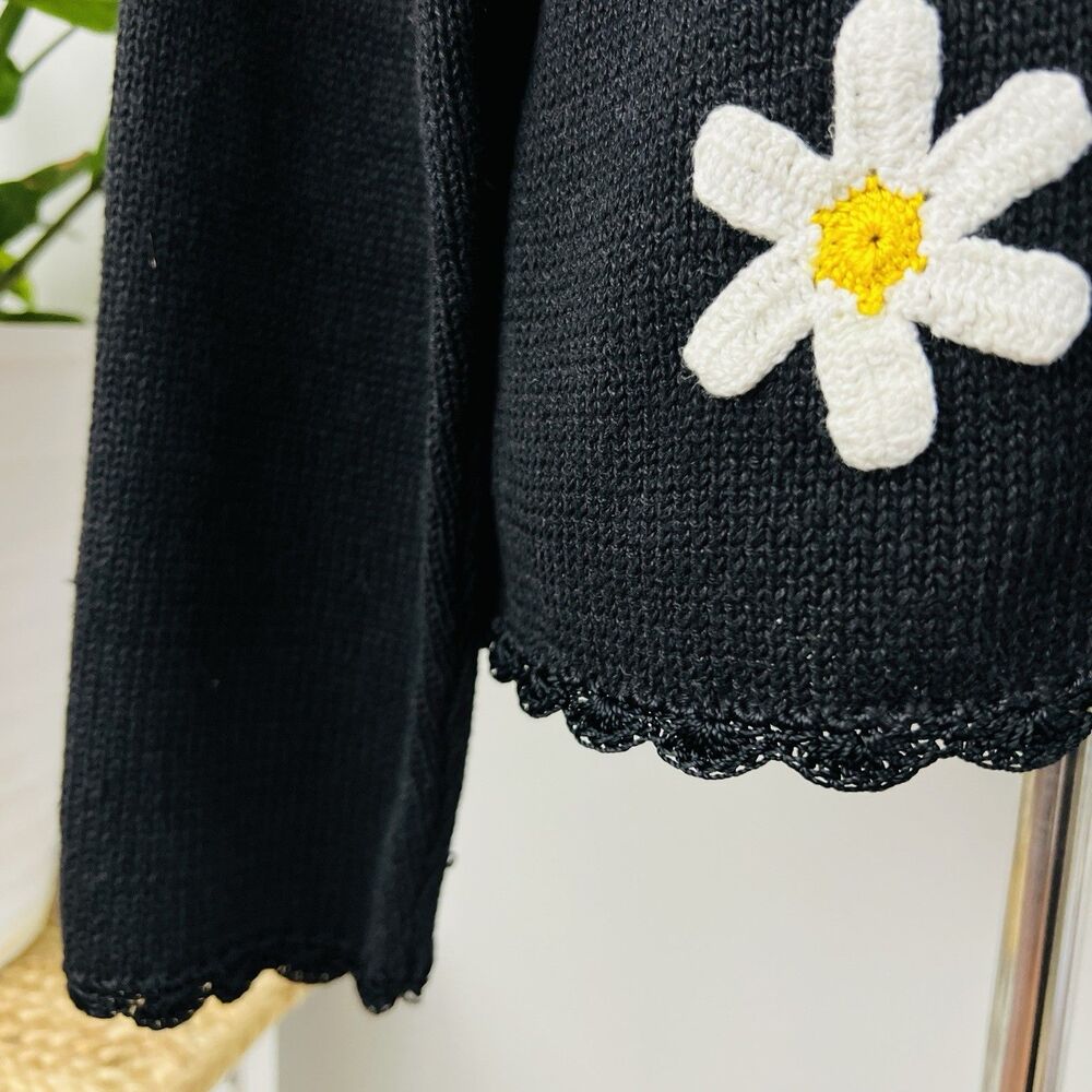 Vtg Shenanigans Black Daisy & Ladybug Y2K Cottagecore Knitted Cardigan Sweater M - Picture 5 of 10
